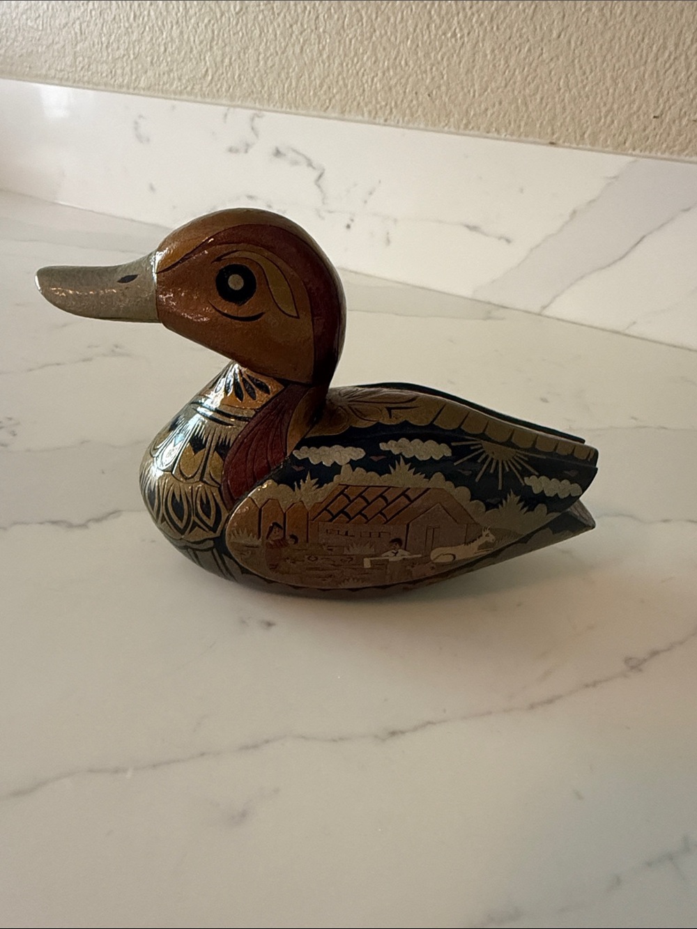 Vintage Hand-Painted Folk Art  Wooden Duck